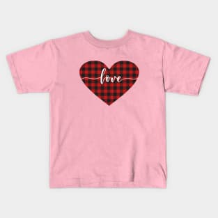 Love Plaid Heart Valentines Day Design Kids T-Shirt